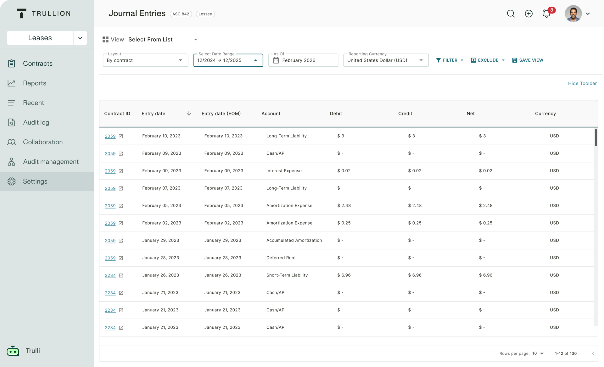 Trullion lease accounting software dashboard