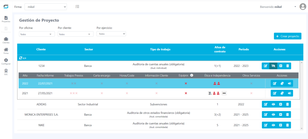 Blue color ASD platform with project list