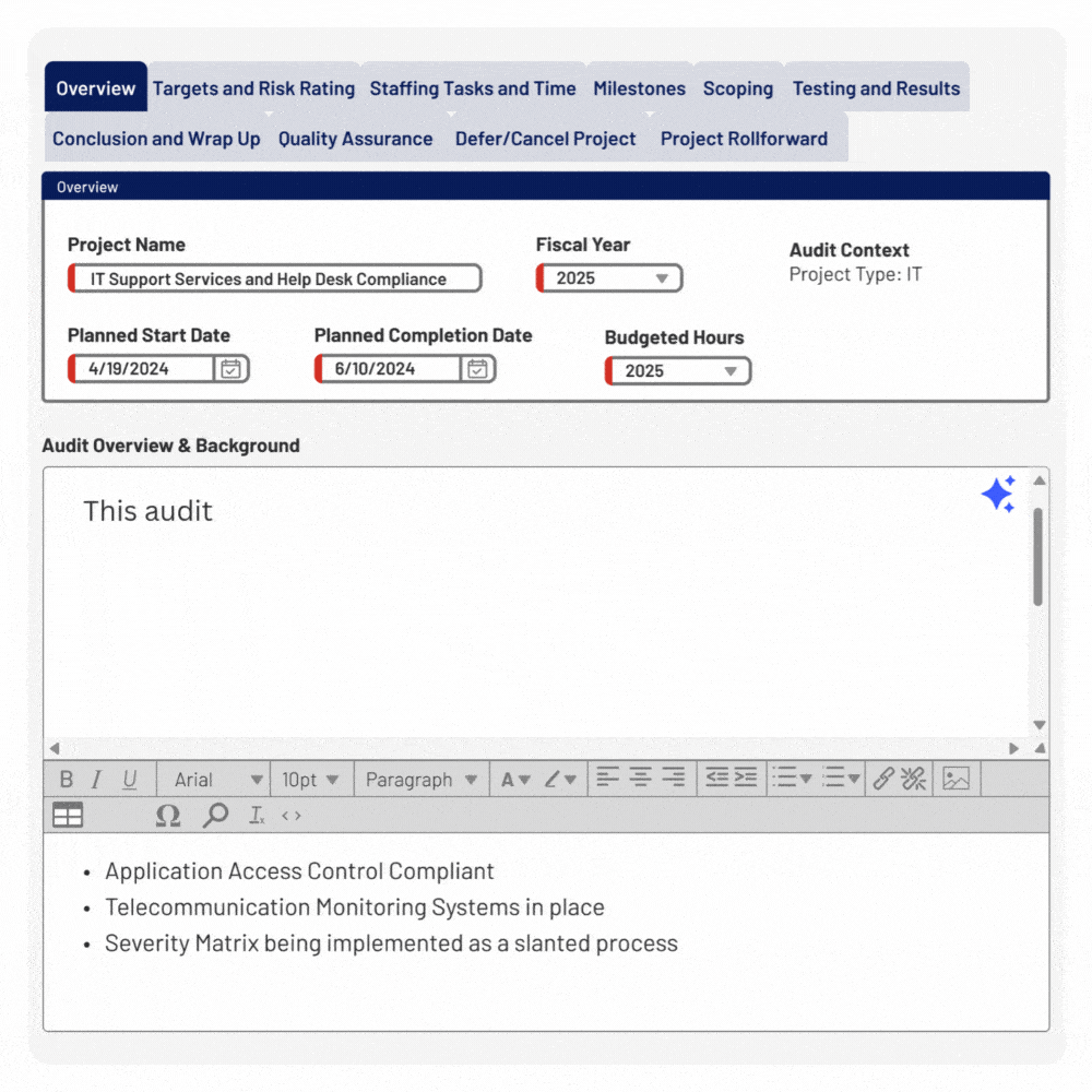 An audit overview in progress within the platform.