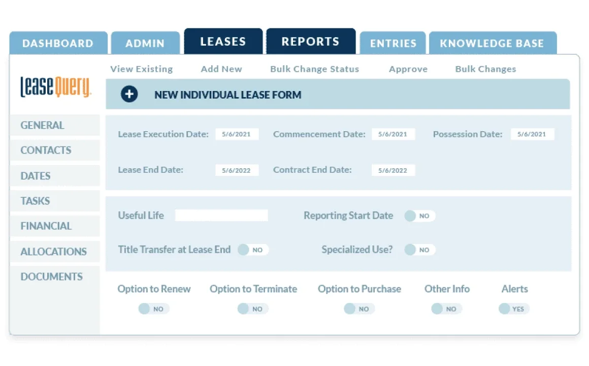 LeaseQuery by FinQuery lease accounting software dashboard
