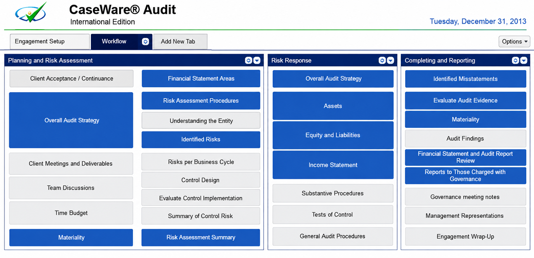 Caseware Audit workflow dashboard for planning, risk and reporting