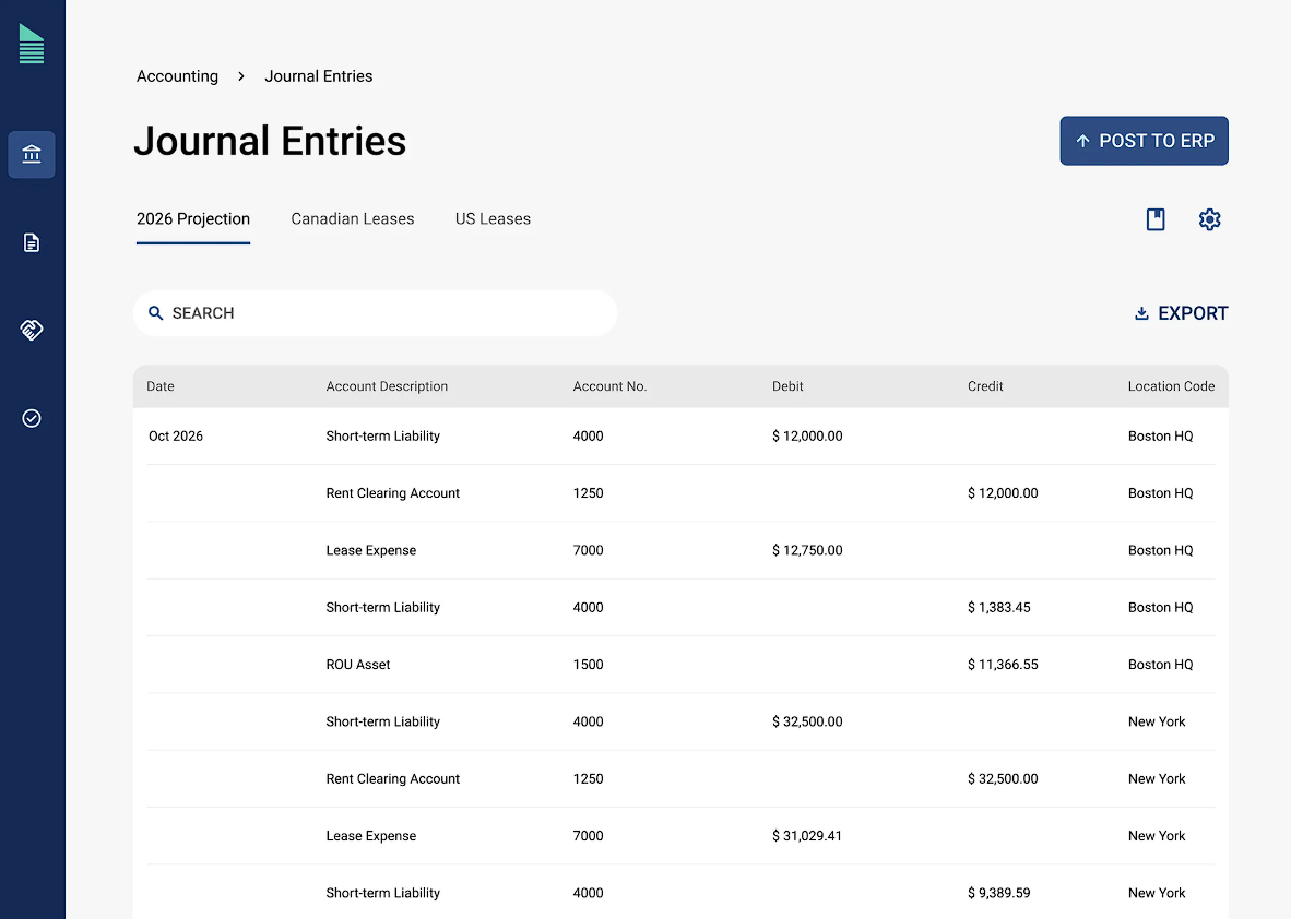 Occupier journal entries dashboard with ERP posting option